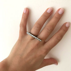 Made Her Think Gunmetal Plated Ring with Swarovski Crystals Size 8
